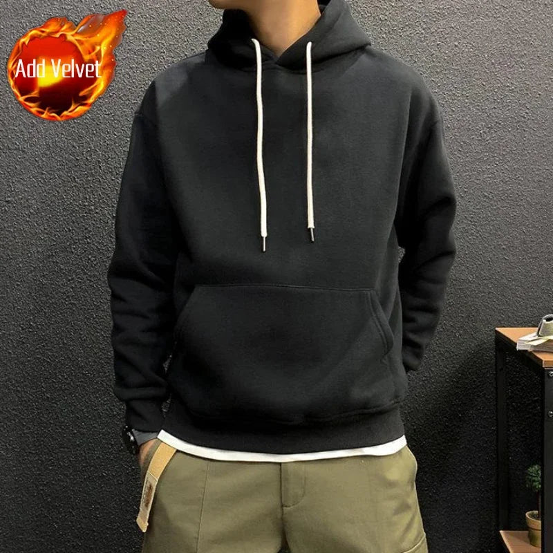 Sweatshirts For Man Fleeced Green Men's Clothing Hooded Hoodies Solid Simple Elegant Hot Offers Sweat Shirt Welcome Deal Cheap