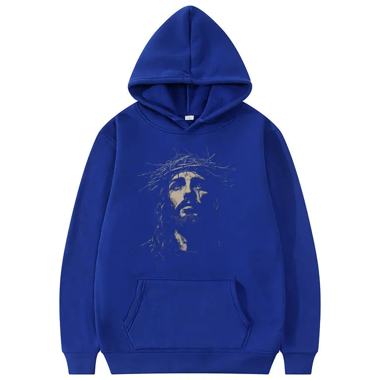 Jesus Vintage Face Graphic Hoodie Christian Religious Sweatshirt Men Women Gothic Rock Oversized Pullover Aesthetic Streetwear