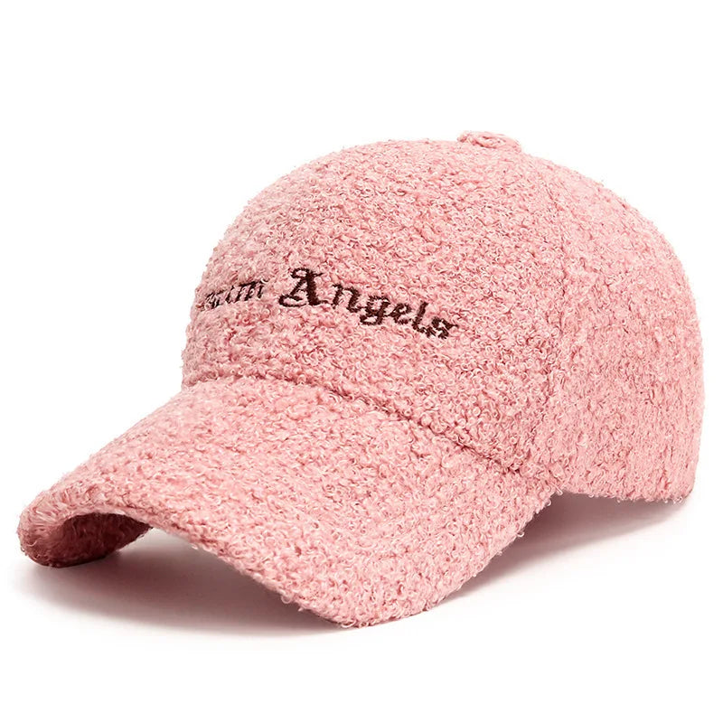 Warmth Embroidered Letter Lamb Fur Baseball Cap Women's Versatile Small Face Duckbill Cap Autumn Winter New Style Fashionable...
