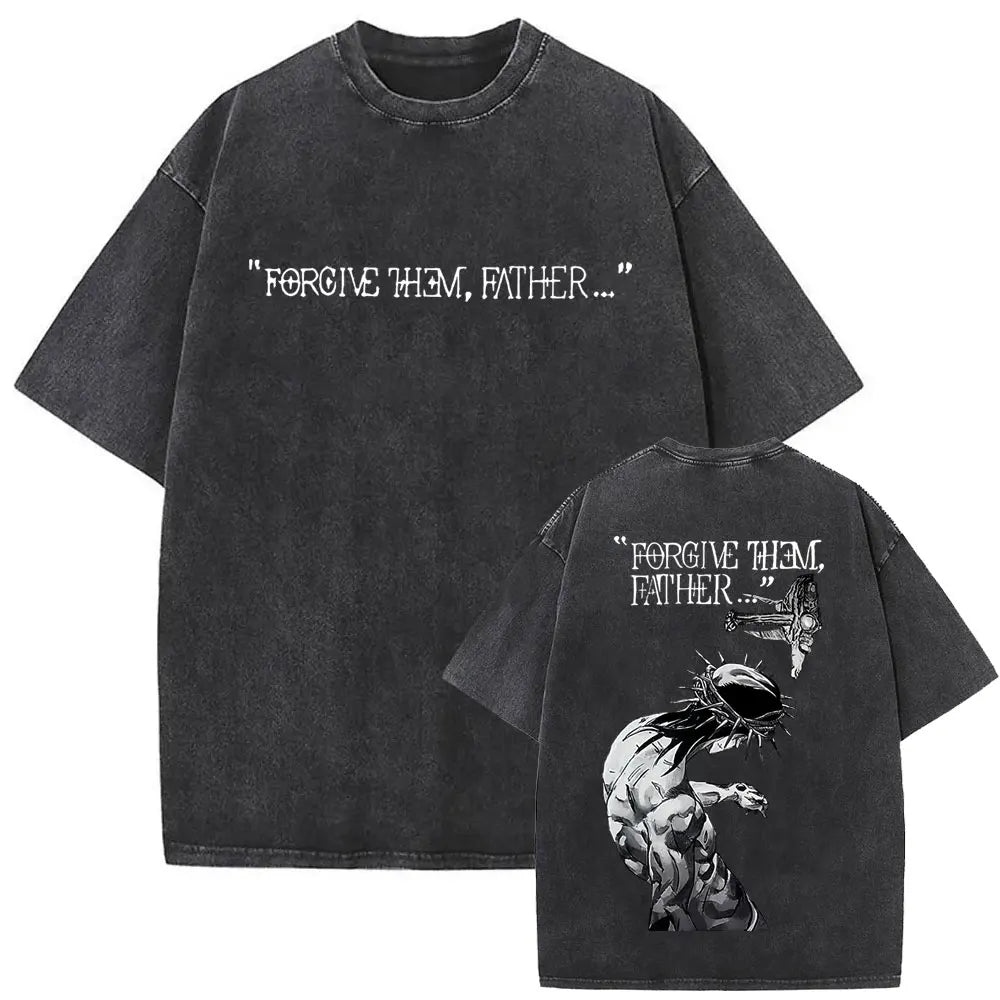 Christian Religious Jesus Forgive Them Father Vintage Washed T-shirt  Men Women Gothic Rock Oversized T Shirts Tops Streetwear