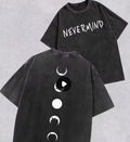 A Double-sided "NEVERMIND Lunar Phase Changes" Retro-style Printed Vintage Washed Distressed Crew Neck T-shirt