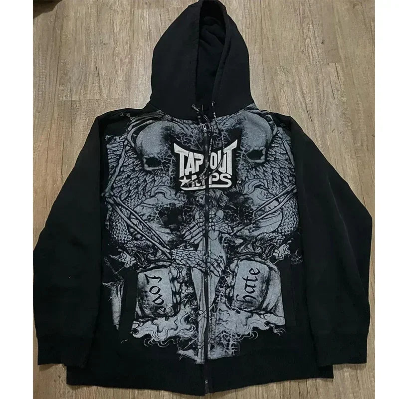Pure Black Letter Print Hoodie Men Autumn and Winter Long-sleeved Harajuku Style Casual Hip-hop Element Hooded Sweatshirt