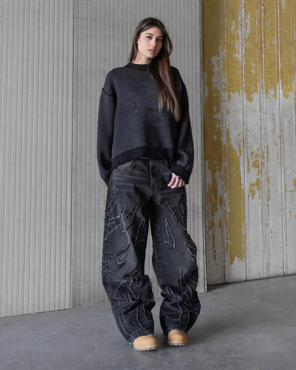 Y2k Retro Gothic Streetwear Raw Edge Embroidery Patchwork Baggy Jeans Men Fashion Hip Hop High Waist Denim Pants Ripped Jeans
