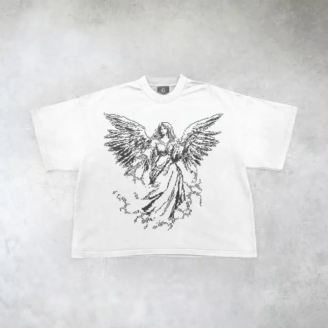 New Gothic  Streetwear Harajuku Retro Graphic Top Y2K Punk Anime Print Oversized T-Shirt Men Fashion Cotton Casual Short Sleeve