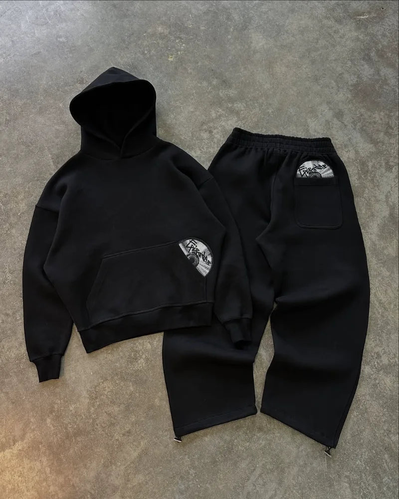 Street wear punk hip hop men suit Y2K new American gothic Harajuku embroidery design jumper oversized casual loose sports suit