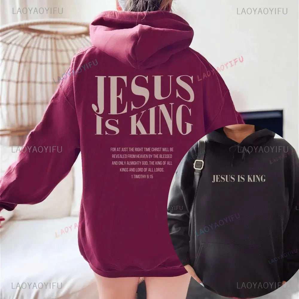 Jesus Is King Sweatshirt Jesus Women Long Seleeve Hoodie Christian Hoody Clothes Christian Streetwear Gospel Jesus Clothes
