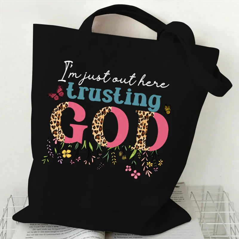 Christians Gift Canvas Shoulder Bag Wildflower Letter Print Purses and Handbags Funny Religious Christian Faith Shopping Bags
