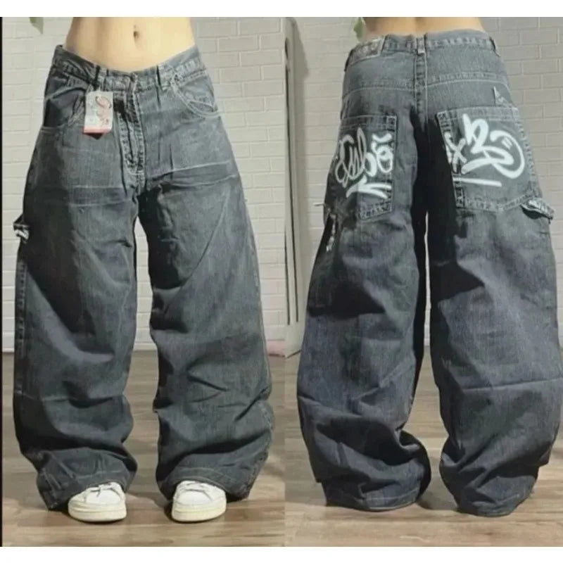 Y2K New Fashion Oversized Skull Print Baggy Jeans Women Streetwear Vintage Gothic Popular Casual High Waist Wide Leg Pants
