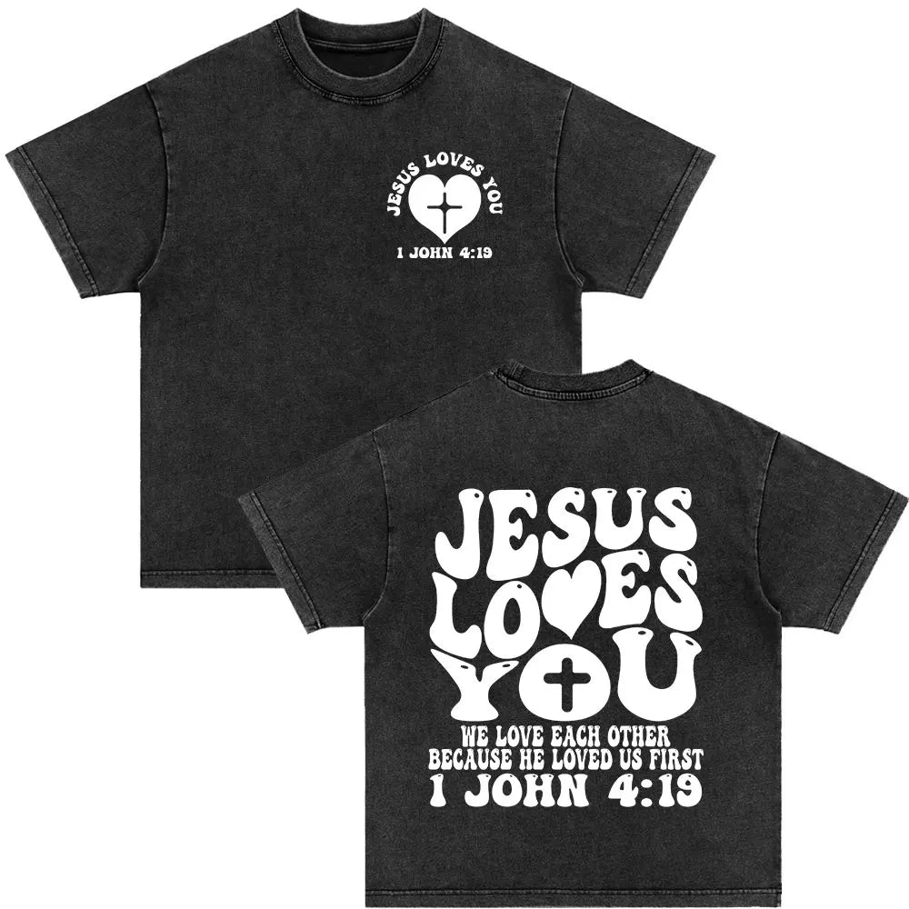 Christian Jesus Died for Me Now I Live for Him Bible Verse Vintage Washed T-shirts Men Women Fashion Harajuku Oversized T Shirts