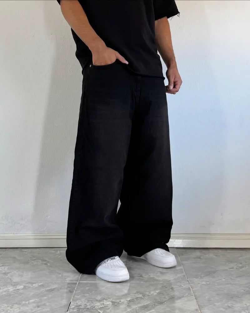 Retro Hip hop streetwear Men jeans Gothic Punk fashion Wide-leg jeans Trend skull pocket embroidered baggy high-waisted pants