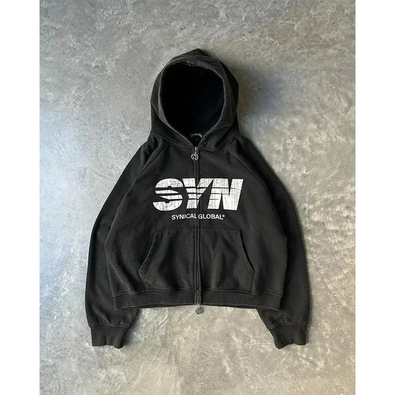 Pure Black Letter Print Hoodie Men Autumn and Winter Long-sleeved Harajuku Style Casual Hip-hop Element Hooded Sweatshirt