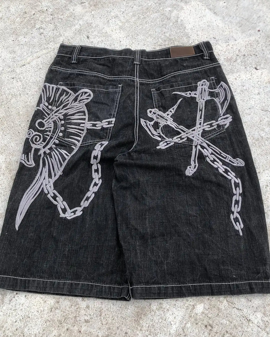 Street Hip-hop Personalized Pattern Fashionable Versatile Jeans Men American Harajuku Retro Casual Loose Straight Shorts Women