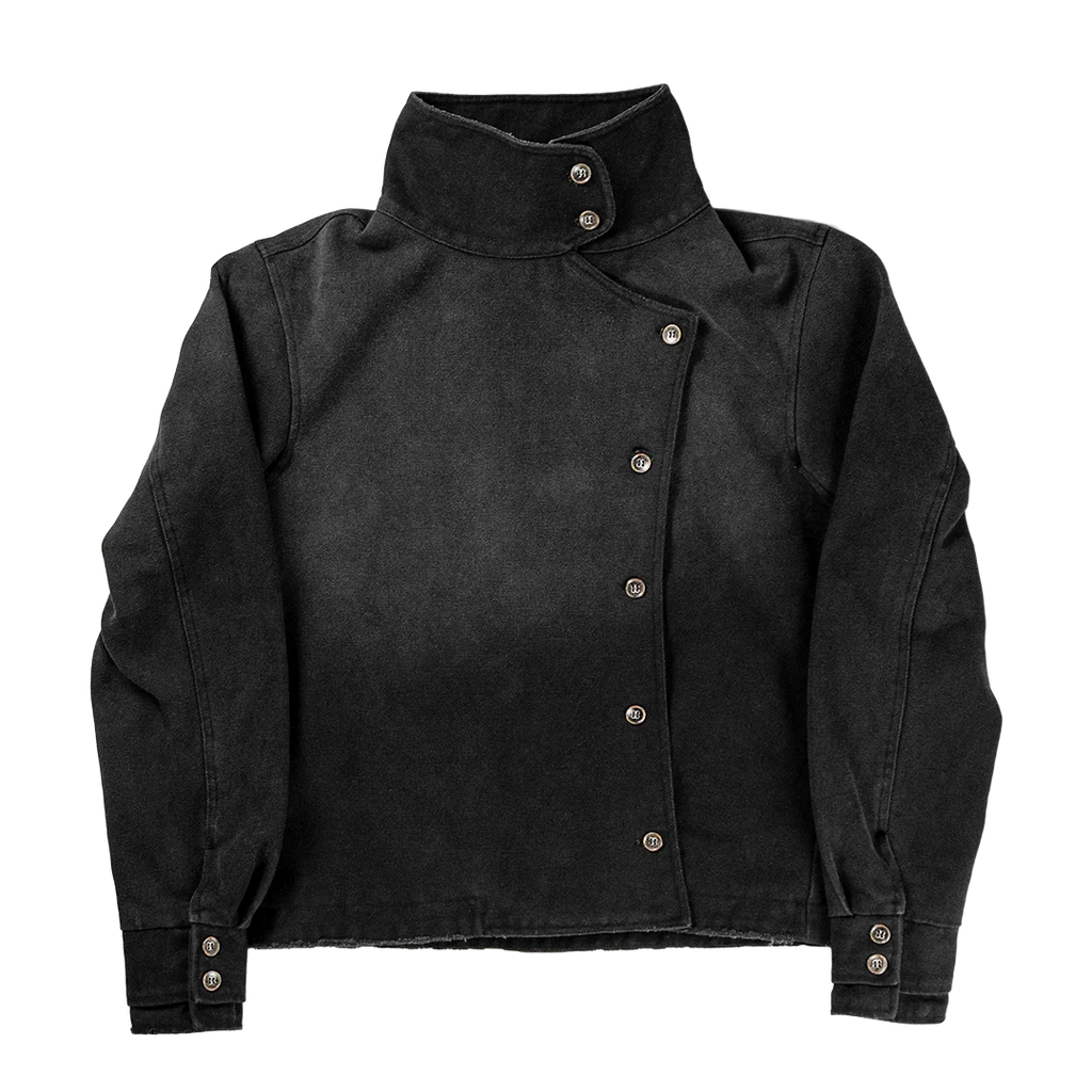 Y2k Fencing Jacket Vintage Wash Gradient Irregular Buttons Unisex Jacket Gothic Harajuku Streetwear Canvas Cotton Casual Jacket