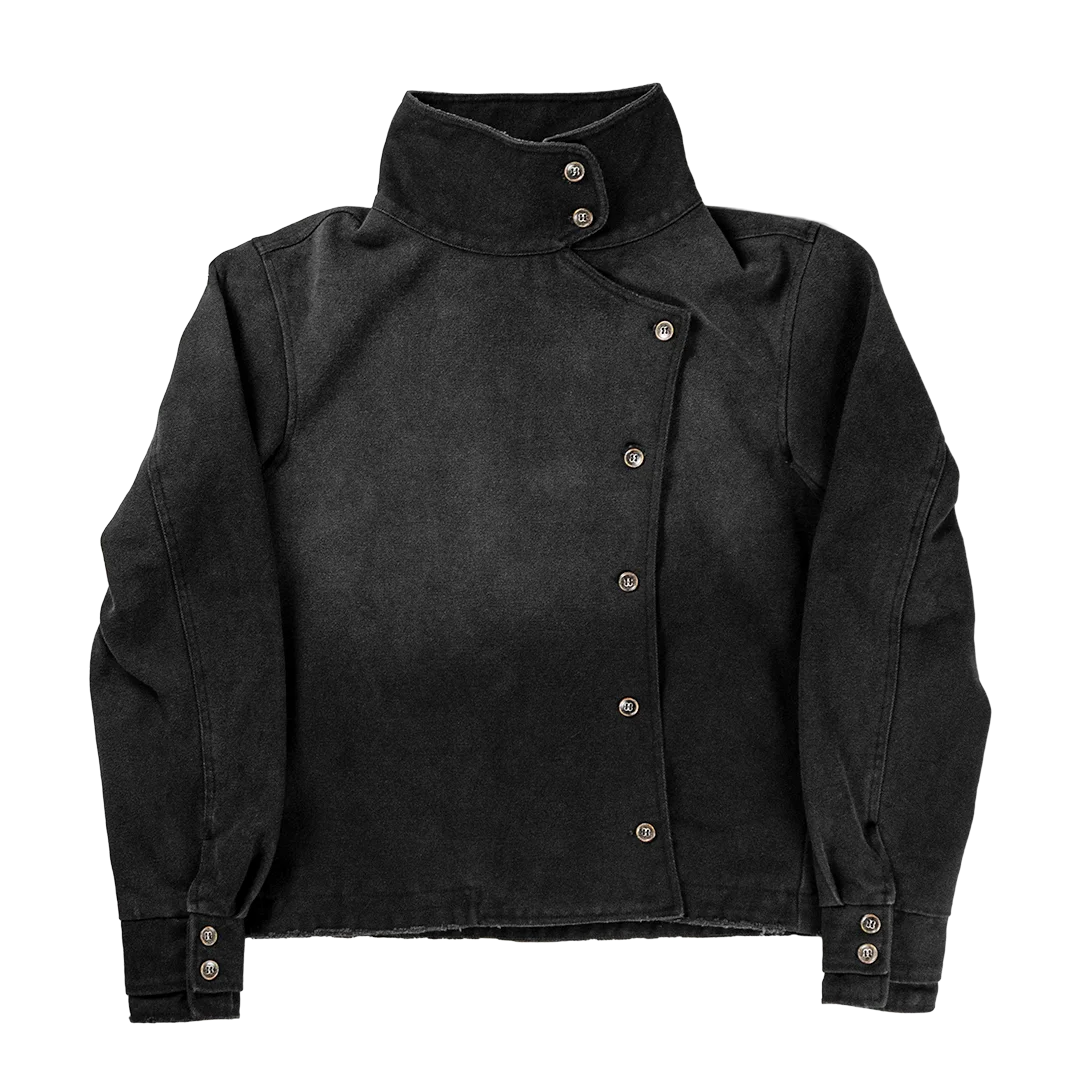 Y2k Fencing Jacket Vintage Wash Gradient Irregular Buttons Unisex Jacket Gothic Harajuku Streetwear Canvas Cotton Casual Jacket