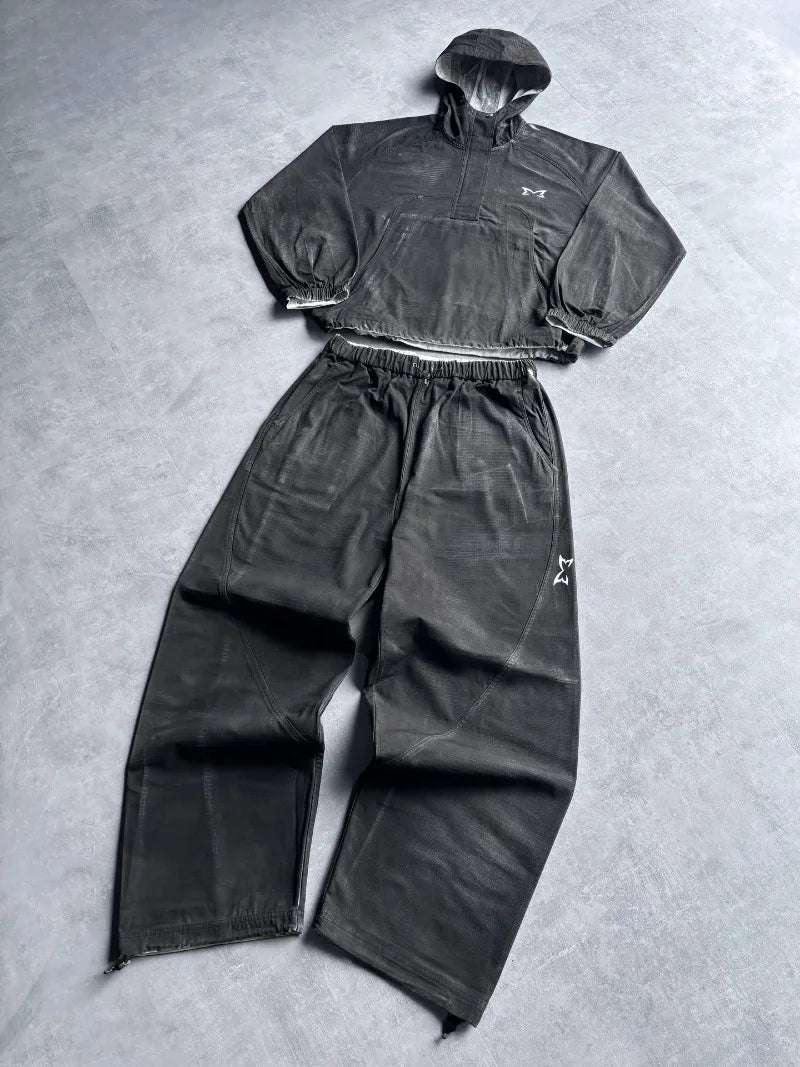 Striped Splicing Colorful Sports Suits Couples Retro Casual Loose Hoodies European and American Hip-hop Trendy Sweatpants Men