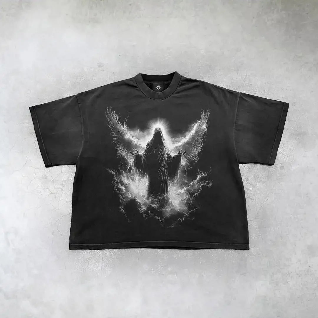 New Gothic  Streetwear Harajuku Retro Graphic Top Y2K Punk Anime Print Oversized T-Shirt Men Fashion Cotton Casual Short Sleeve