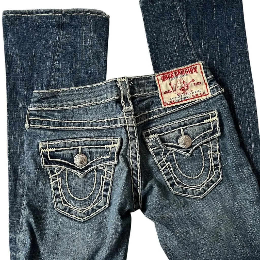 2000s Gothic Vintage Buddha Embroidery Jeans Mens Womens Y2k Streetwear Hip Hop Pocket Baggy Jeans Low Waist Wide Leg Trousers