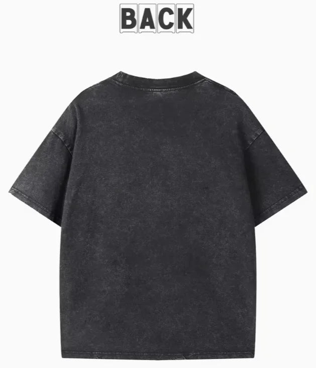 A Double-sided "NEVERMIND Lunar Phase Changes" Retro-style Printed Vintage Washed Distressed Crew Neck T-shirt