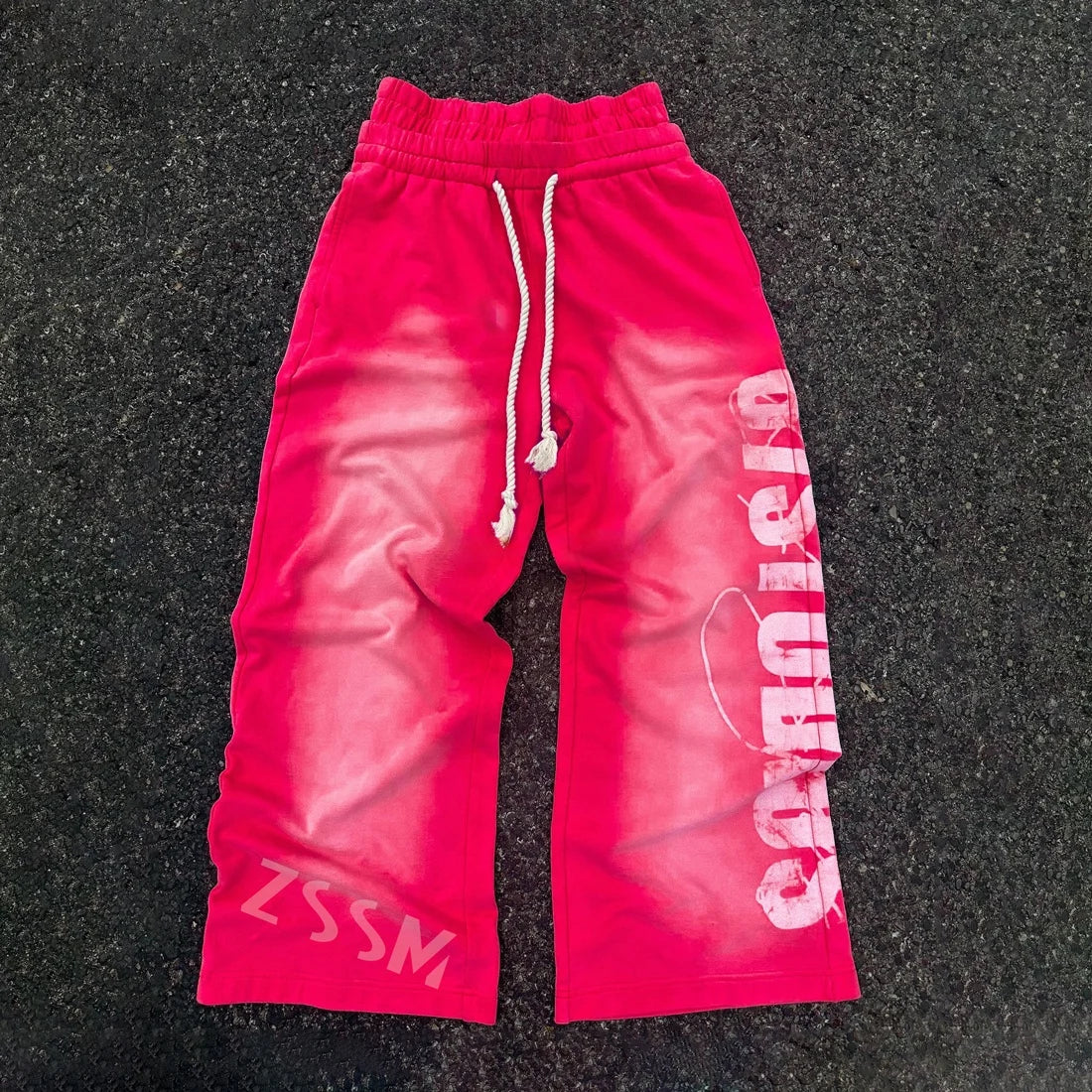 Summer Hot Distressed Vertical Letter Print Wide Leg Pants Unisex Thick Drawstring Y2K Vintage Hip Hop Streetwear Trousers