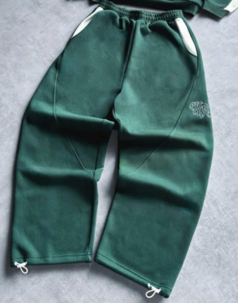 Striped Splicing Colorful Sports Suits Couples Retro Casual Loose Hoodies European and American Hip-hop Trendy Sweatpants Men