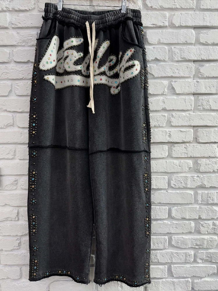 Hot Stamping Retro Dark Design Sense, Embroidered Fabric Hoodie, Trendy Loose Casual Pants, Unisex Hoodie Set