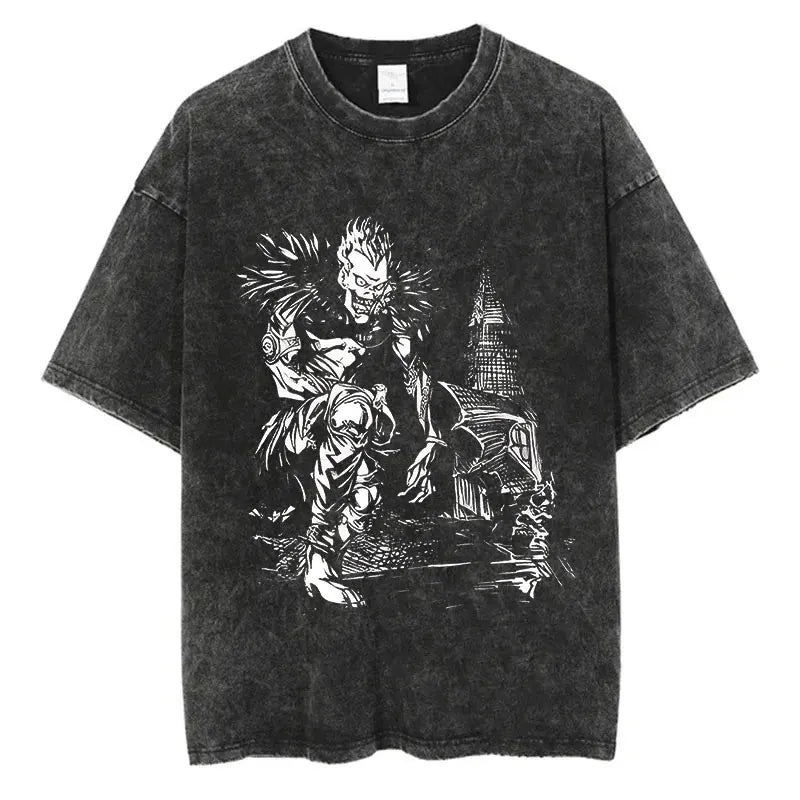 Harajuku Vintage Washed T Shirts Death Note Anime Graphic Printing T Shirt Oversize Cotton Fashion Streetwear Unisex Top Tee
