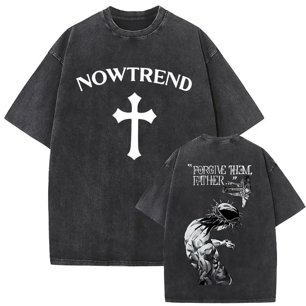 Christian Religious Jesus Forgive Them Father Vintage Washed T-shirt  Men Women Gothic Rock Oversized T Shirts Tops Streetwear
