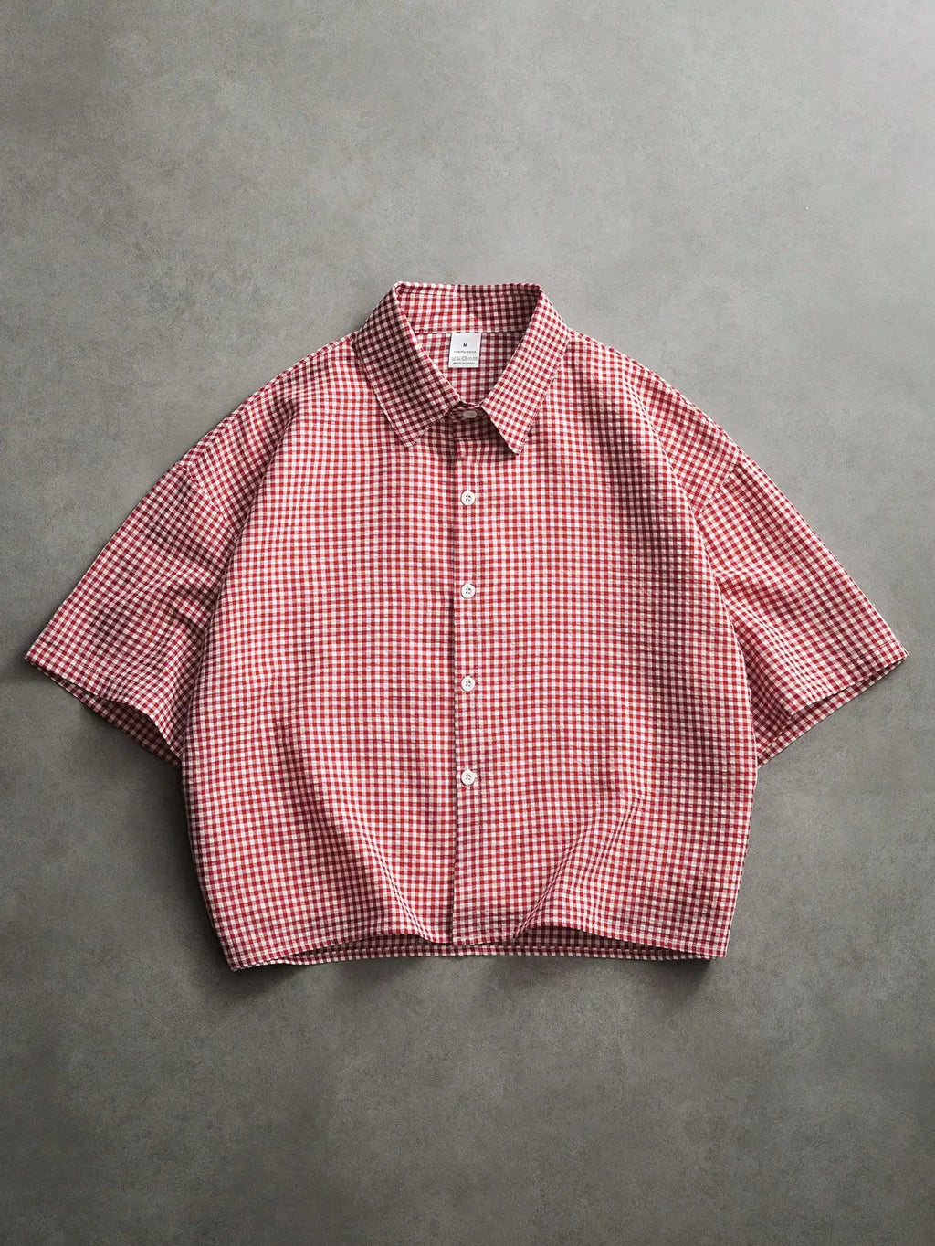 Men's Y2K-style Fun, Casual, Slim-Fit, Retro Plaid Cropped Shirt—Perfect for Back-to-School or Matching Couple Outfits.