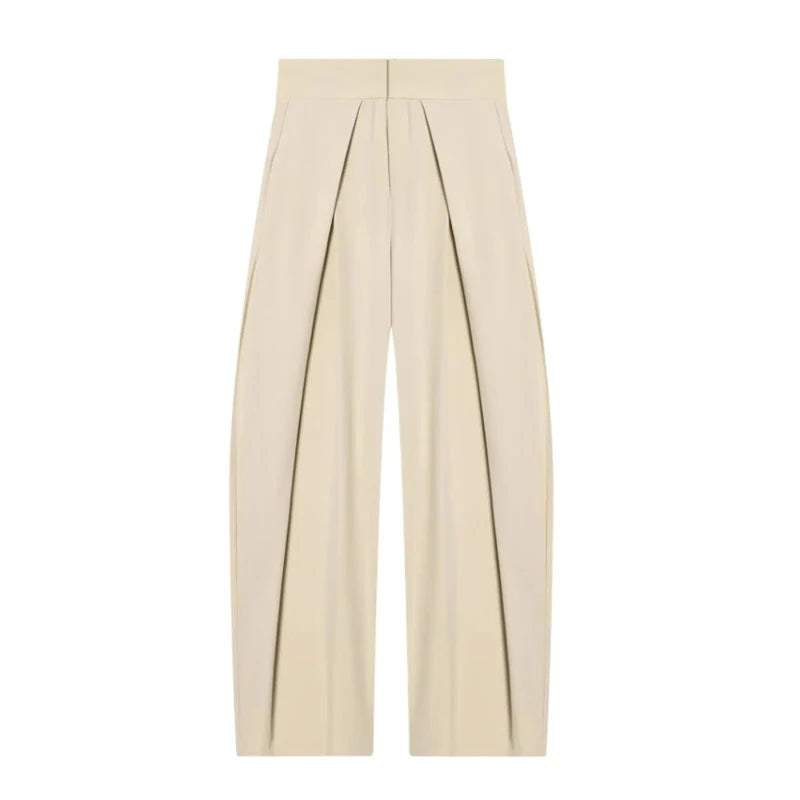 HXAO Women's Pants Baggy Wide Pants For Woman Minimalist Pleated Stripe Casual Pants Women Office Green Oversize Suit Trousers