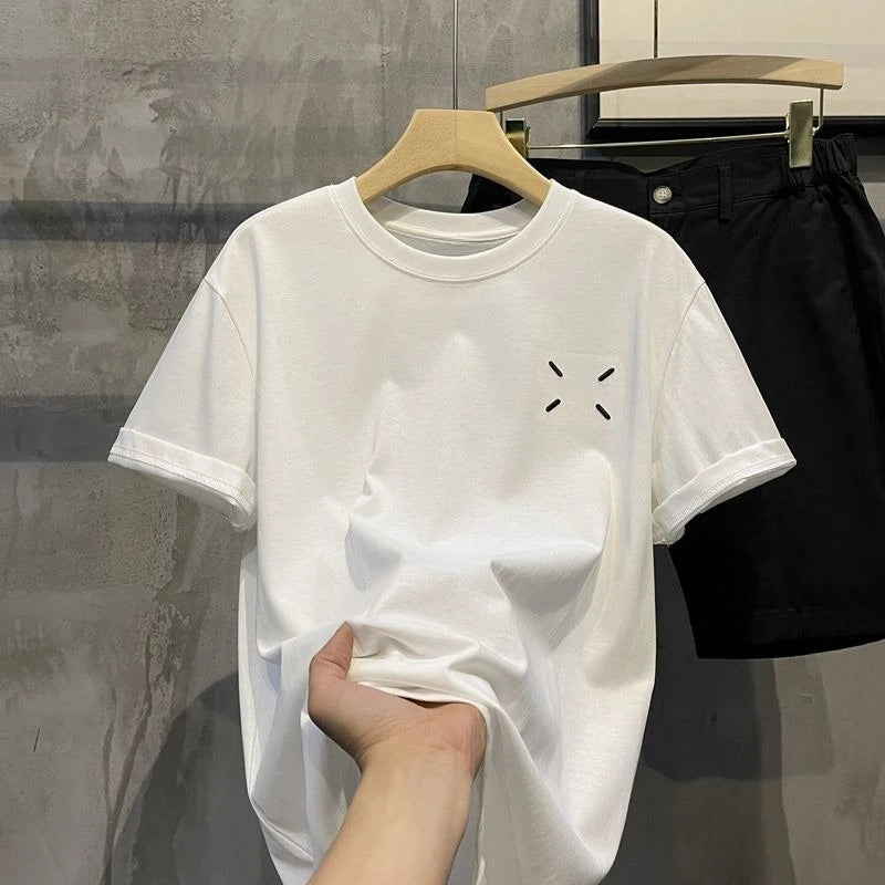 Korean Version of Summer Thin New Simple Printing Crew Neck Short-sleeved T-shirt Men and Women High-quality Versatile Top