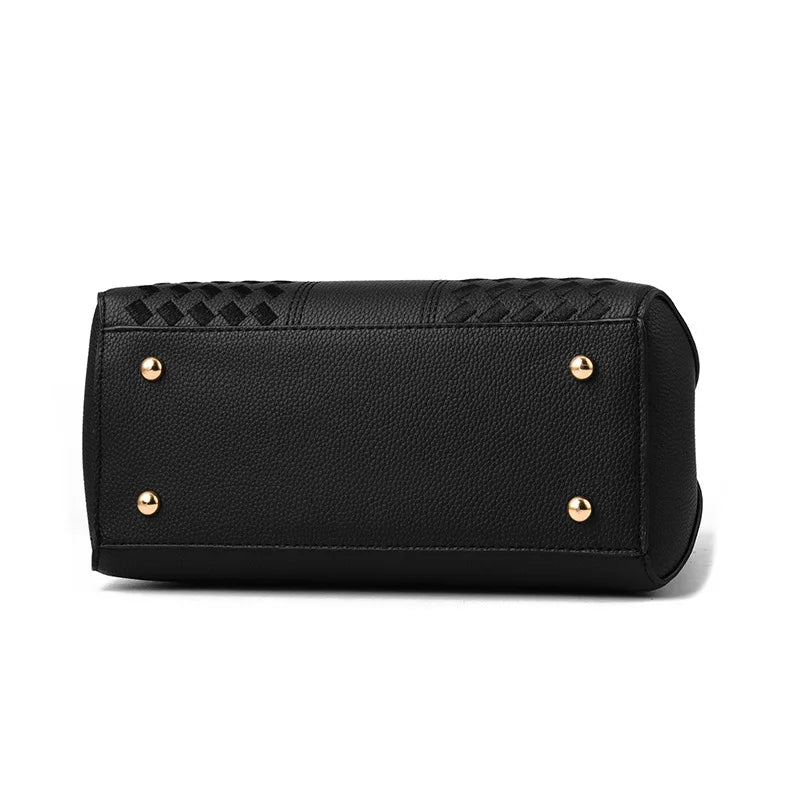 Bow Metal Pendant Top Handle Satchel Crossbody Bag, PU Leather Textured Bag Purse, Classic Versatile Fashion Shoulder Bag