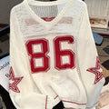 2025 New American Retro Style Solid Color V-neck Sweater | Star Print, Loose-Fit, Sun-Protective Pullover