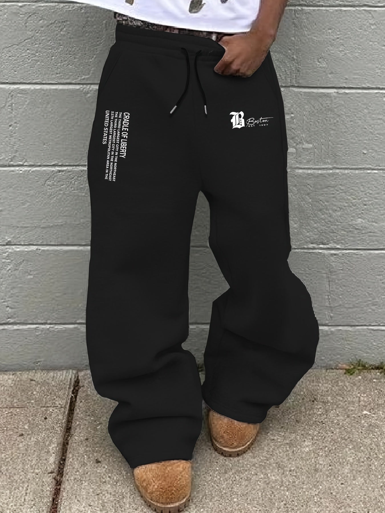 Men's Autumn/Winter Drawstring Loose Sweatpants with Letter Print, Casual Long Pants for Daily Wear, Trendy Graphic Design, Straight-Leg Sweatpants for a Fashionable Look