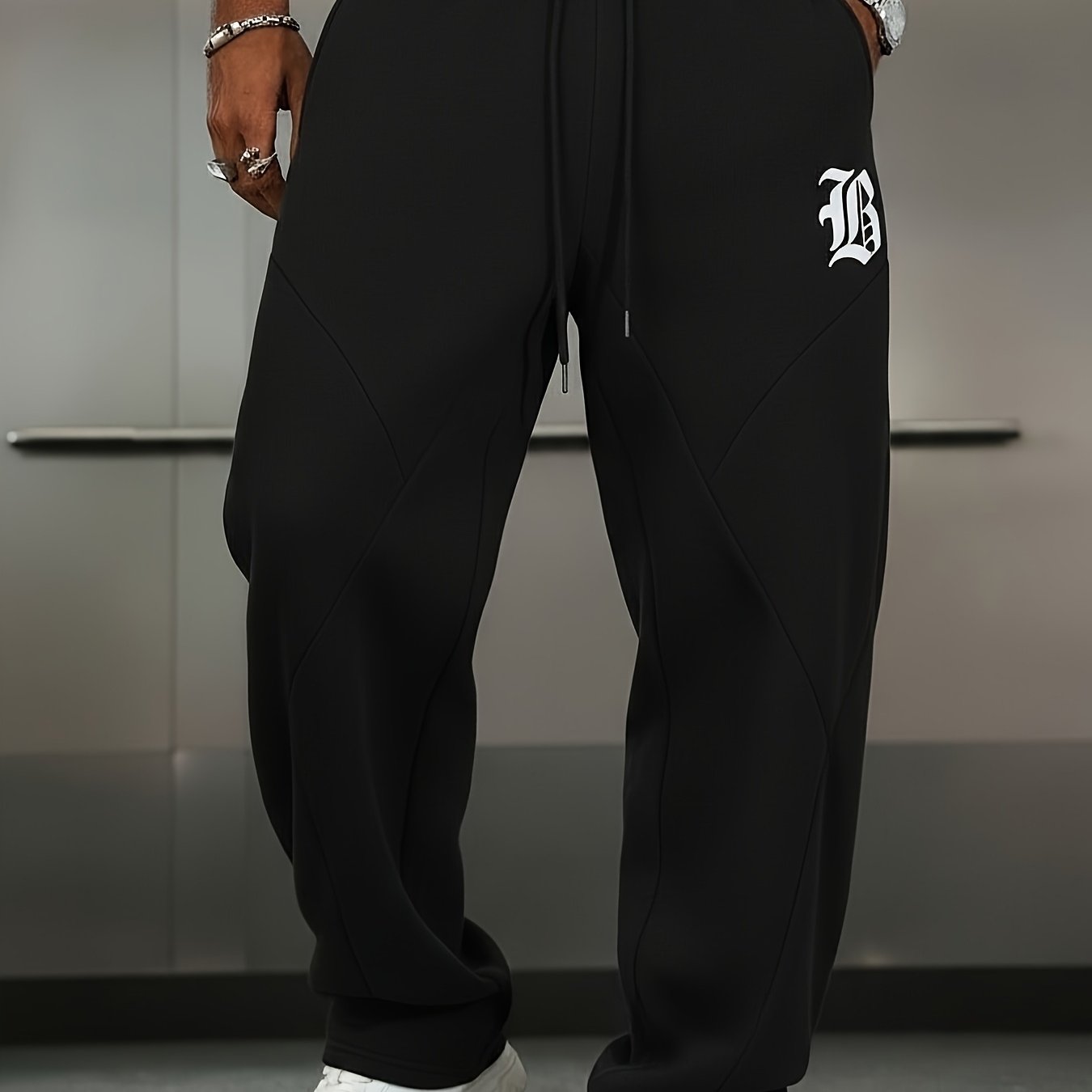 Men's Casual Pants, Stretch Solid Color Trousers, Loose Fit, Printed Pattern with Pockets, Elastic Waistband with Drawstring for Adjustable Fit, Combining Comfort and Style, Suitable for Streetwear and Outdoor Activities