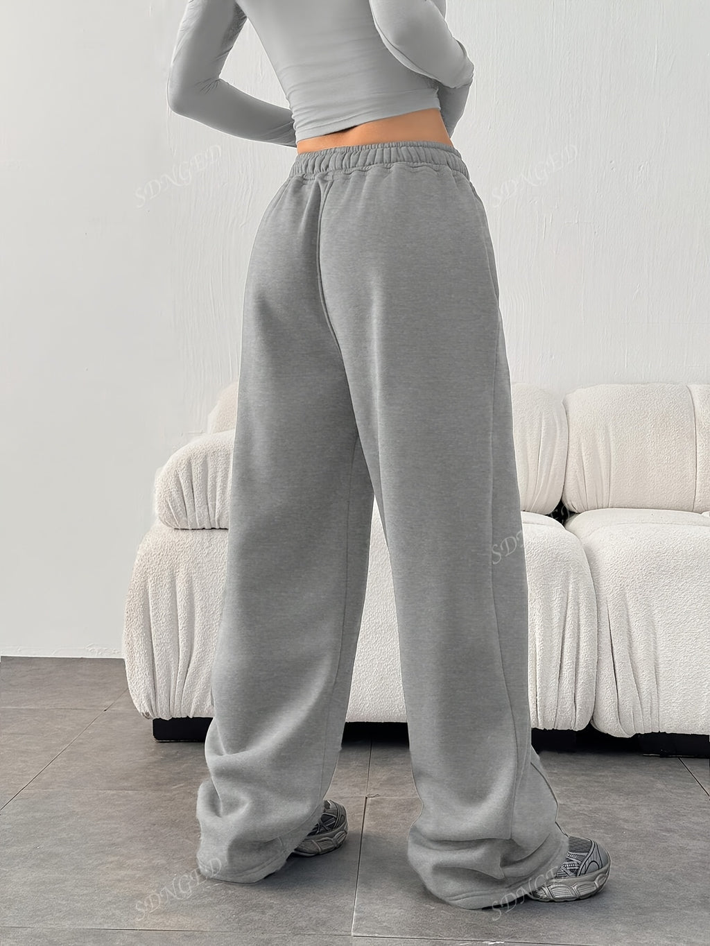 Women'S Casual Loose-Fitting Solid Color Elastic Waist Sports Pants