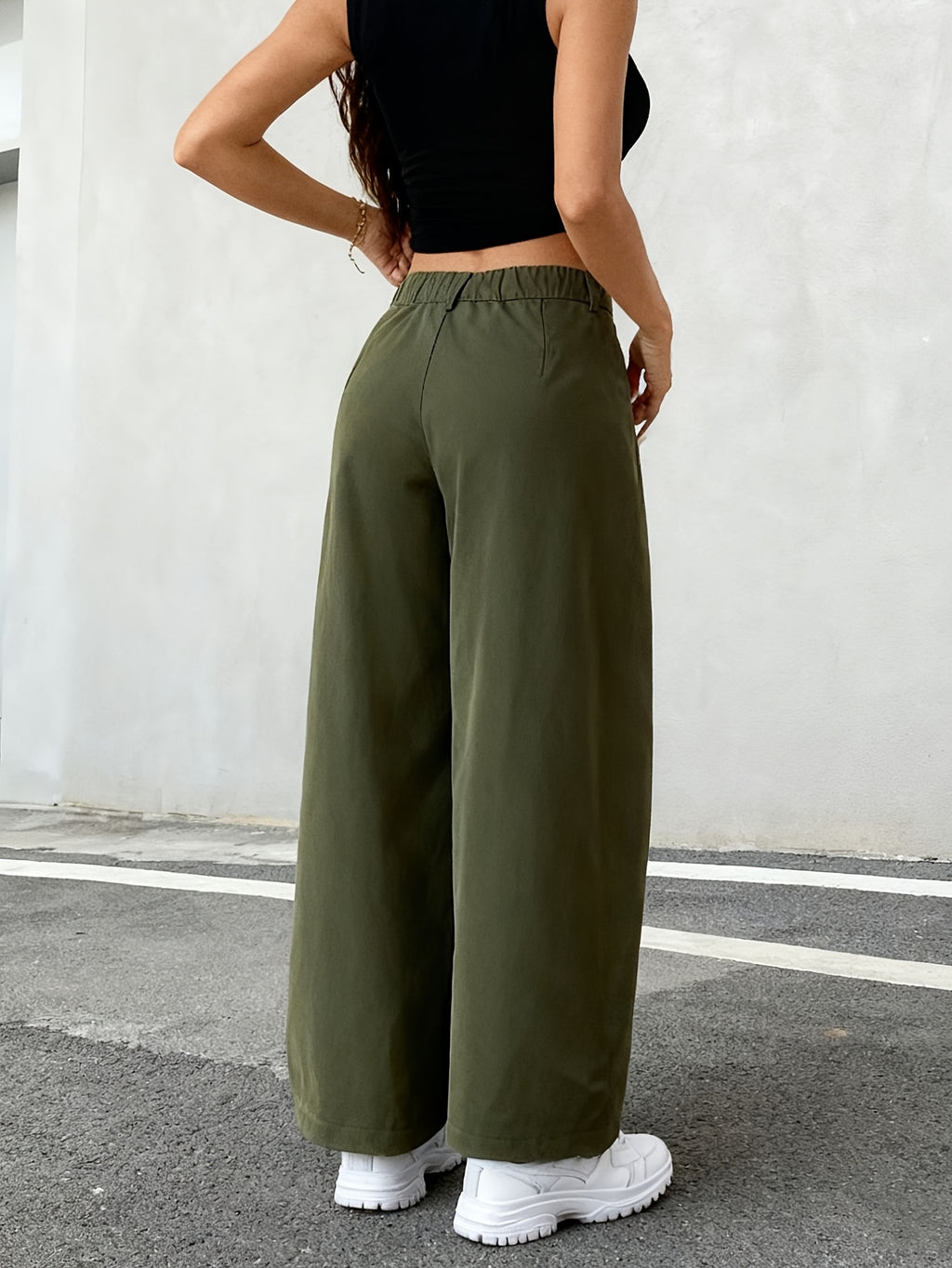Drapey Loose Fit Wide Leg Trousers Women Mid Rise Pleated Casual Fashion Bottoms for Spring Summer Daily Wear, Office, Travel & Street Style