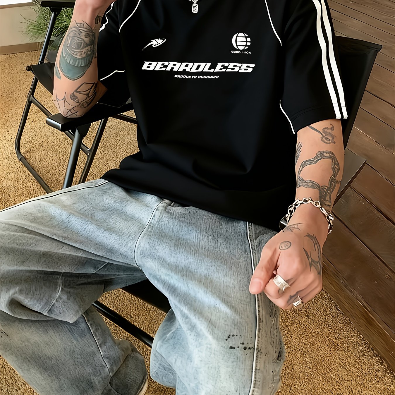 Men's Letter Print Short Sleeve T-Shirt - - Alphabet Design ( to), Loose Fit Round Neck Summer Casual Tee with Winding Strap for Outdoor Wear, Urban Style & Everyday Use - Hand Washable Non-Stretch Top