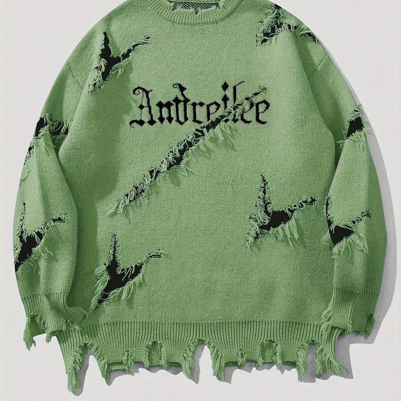 Men'S Oversized Knit Sweater - Loose Fit Drop Shoulder Pullover with Andrii Lettering, Dark Green Streetwear Sweater for Fall/Winter, Non-Bulky Casual Sweater for Everyday & Formal Outfits, Sweater, Fall Winter Apparel, Distr