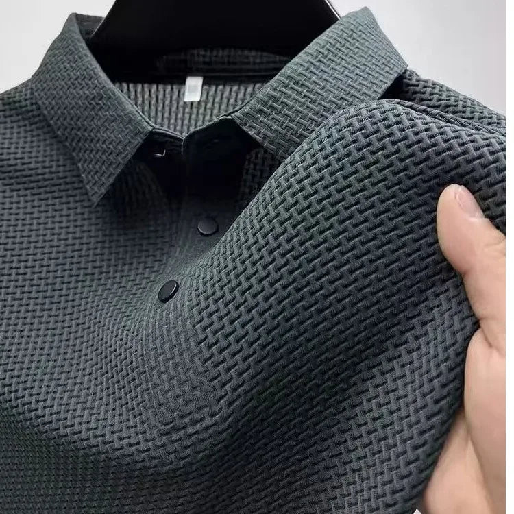 New Men's Business Casual Short Sleeved Bone Flower Solid Color POLO Shirt Fashion Breathable Comfortable Summer Versatile Top