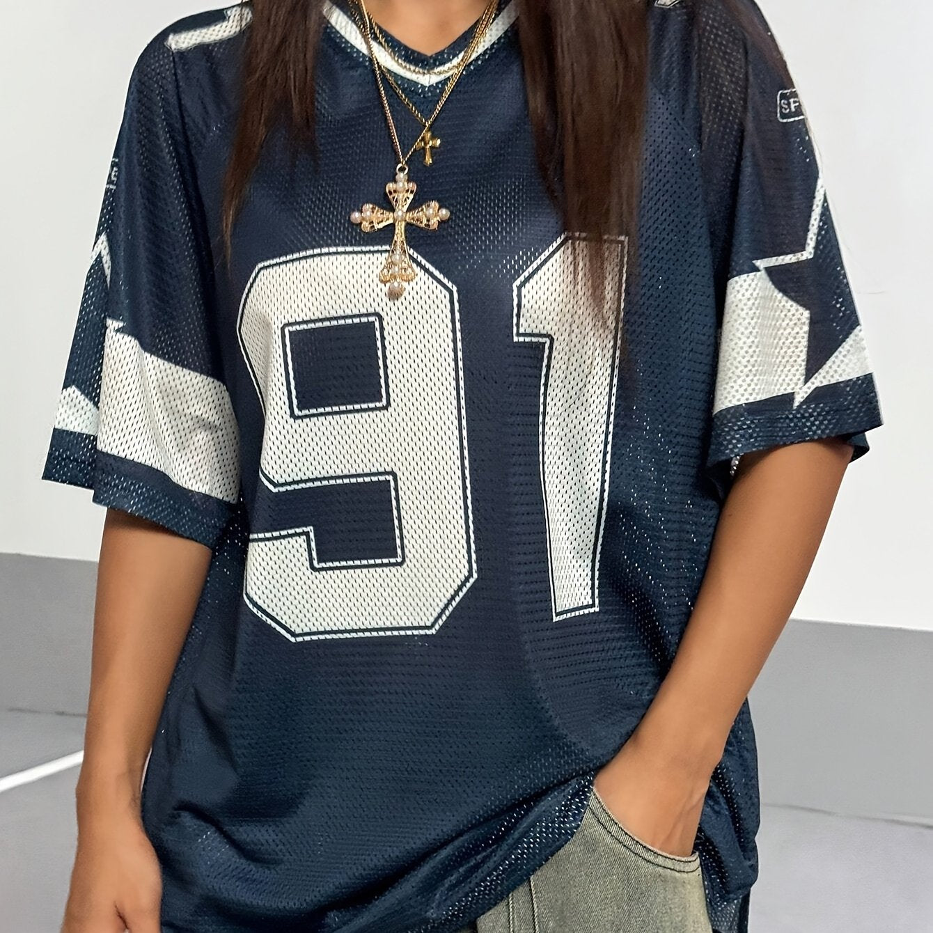 Women's Spring/summer Graphic T-shirt, Short-sleeved Loose-fit Sport T-shirt with Digital Graphics and Color-blocked Lettering