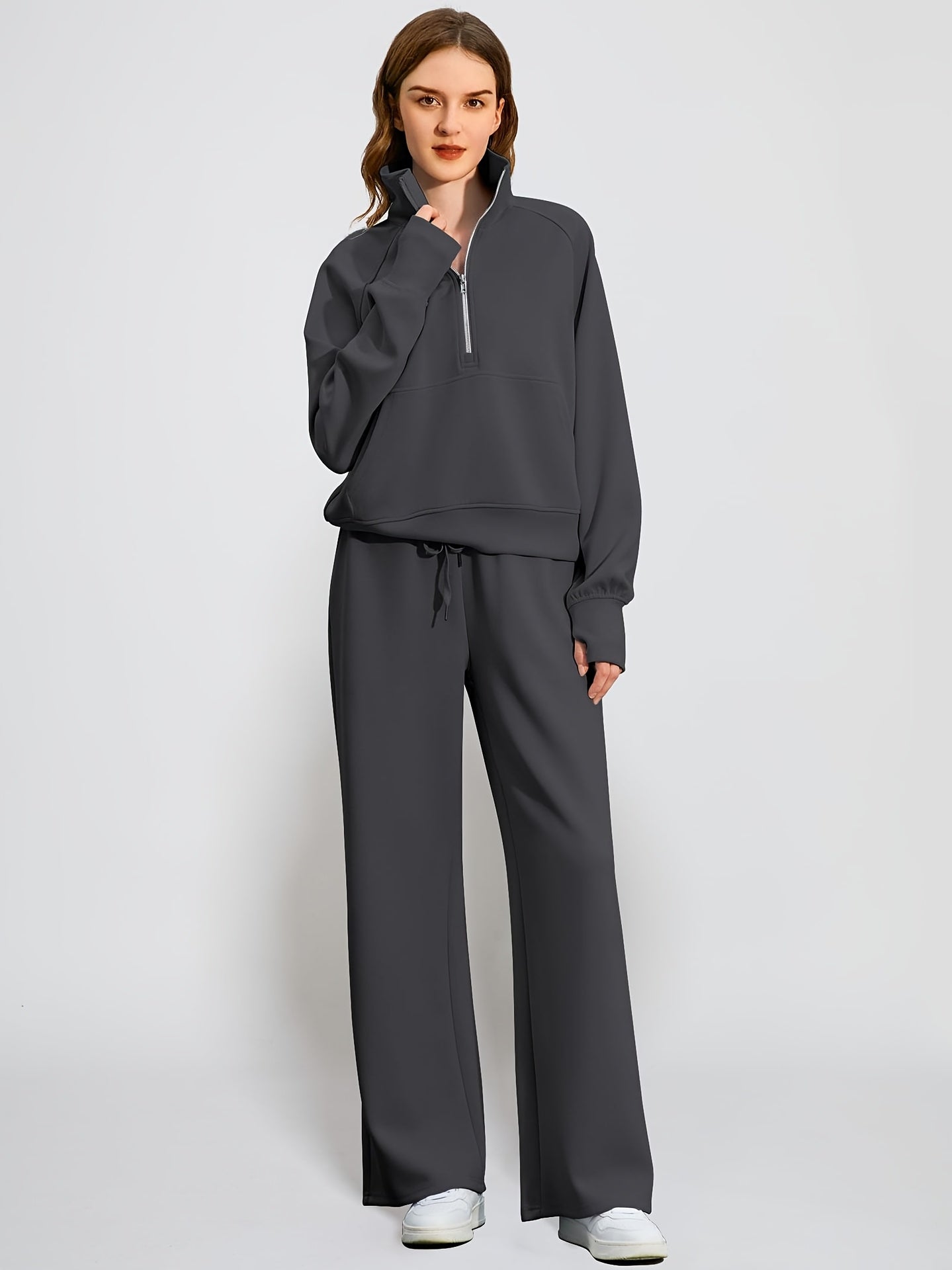 Women'S Oversized Half-Zip Sweatshirt and Wide Leg Sweatpants