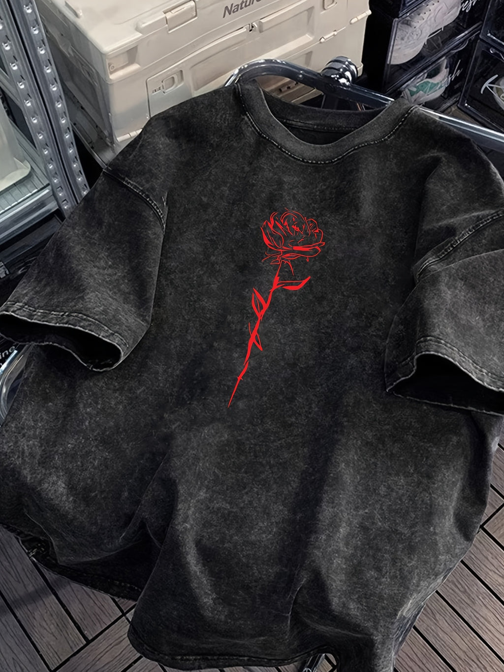 Men'S 100% Cotton Washed Casual T-Shirt with Vibrant Red Rose Print - Loose Fit, Round Neck, Short Sleeve, Summer Essential, Everyday Tshirt | Relaxed Fit Shirt | Durable Fabric, T Shirts