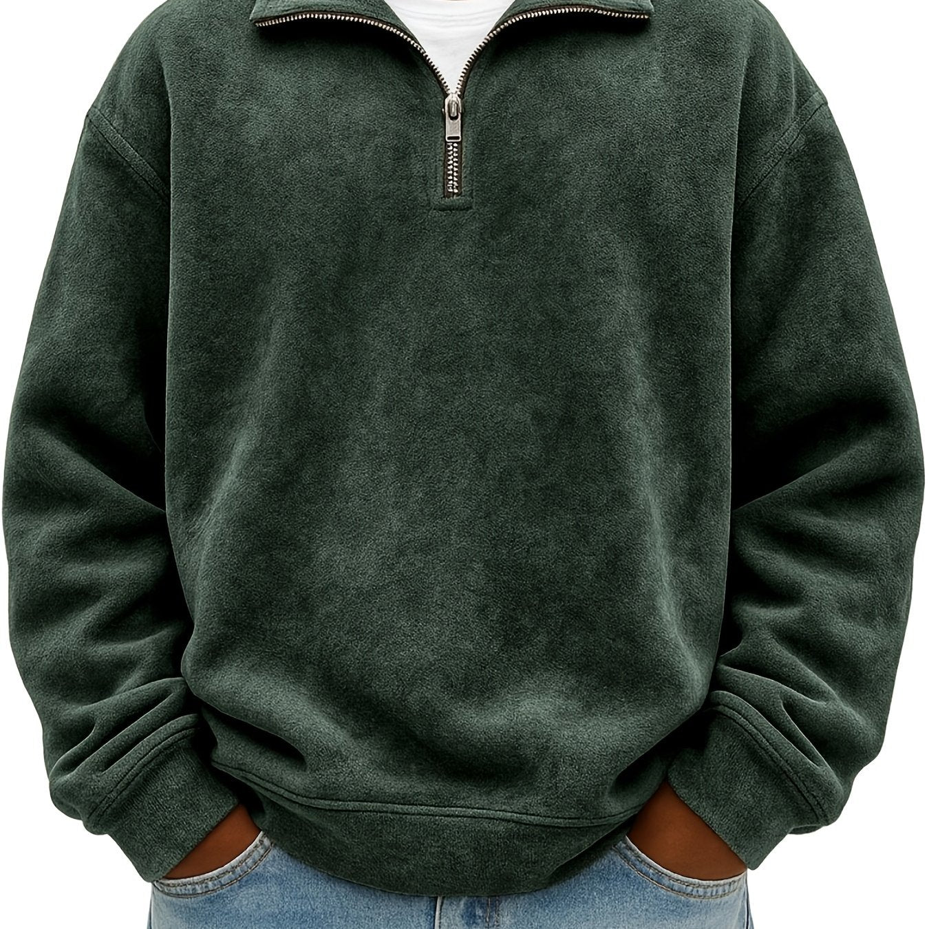 Men's Oversized Lapel Zipper  Sweatshirt - Solid Color Loose Fit Drop Shoulder Hoodie, Long Sleeve Casual Winter Sweater, Machine Washable Layering Piece for Cold Weather (Available in Multiple Colors)