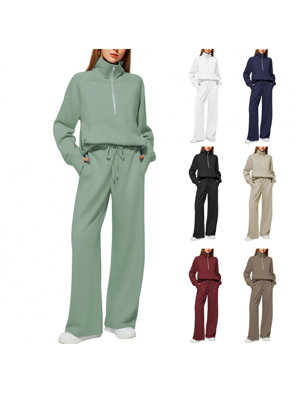 Women'S Oversized Half-Zip Sweatshirt and Wide Leg Sweatpants