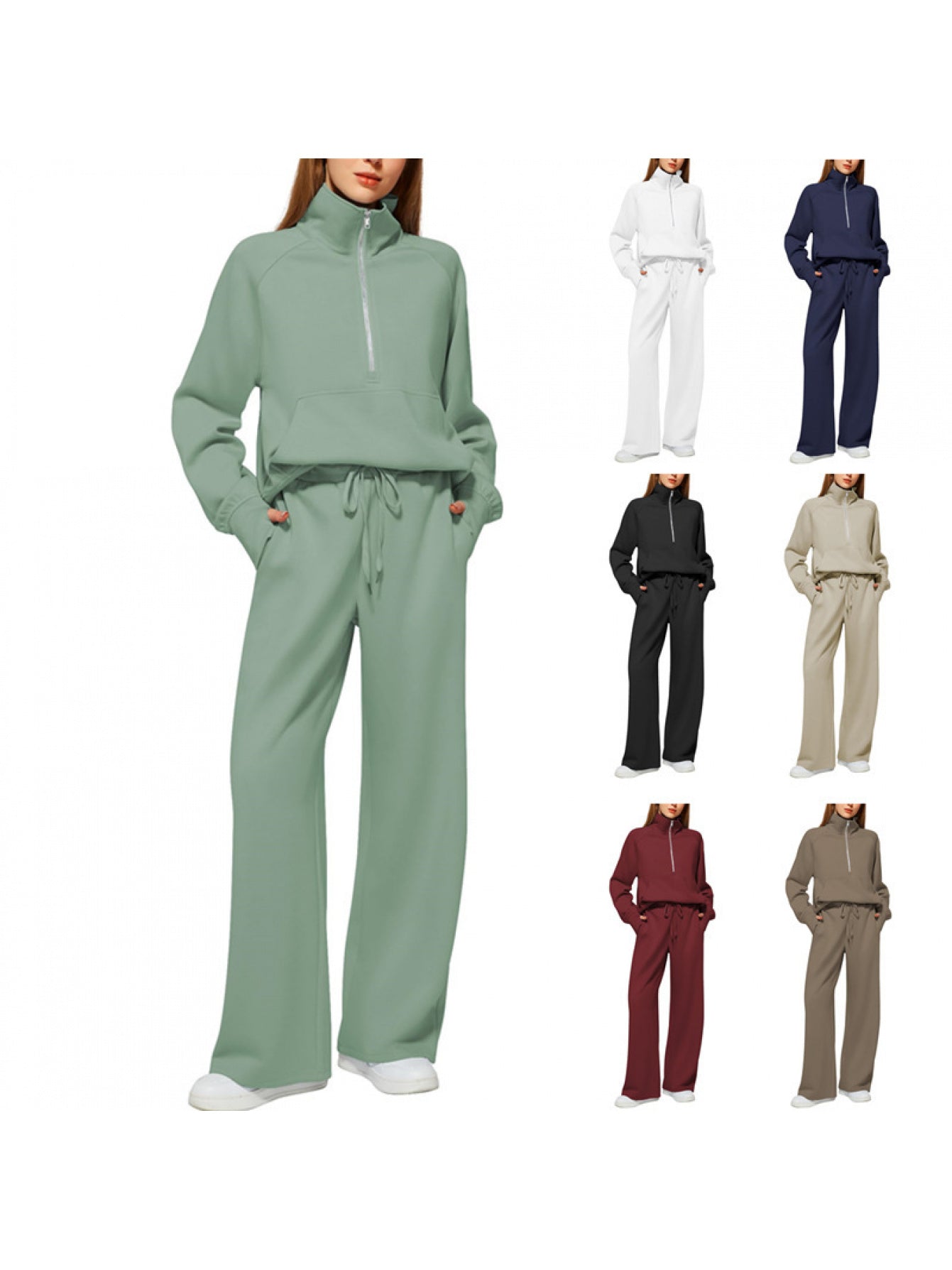 Women'S Oversized Half-Zip Sweatshirt and Wide Leg Sweatpants